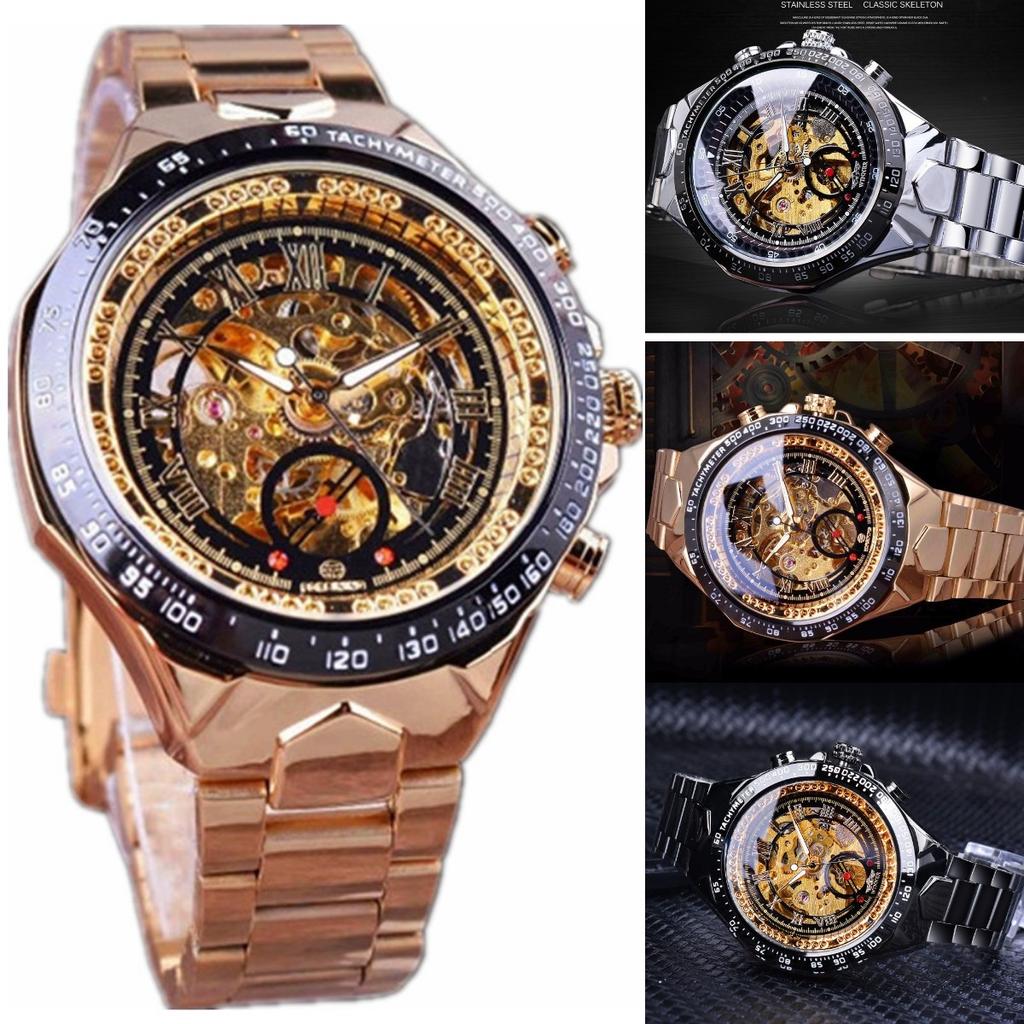 Mechanical Skeleton Design Bezel Golden Watches Luxury Bid Dial Mens Watches Montre Homme Clock Men Automatic Wristwatches Uhren Montre
