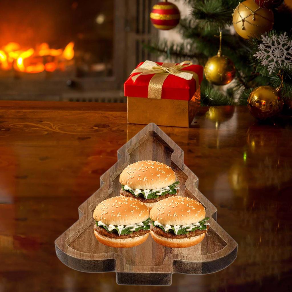 Christmas Wooden Serving Tray Dessert Plate Sturdy Decorative Breakfast Food