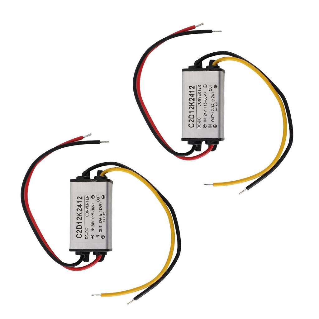 Dual Pack 24V to 12V 1A Converter IP68 Submersible - Voltage Regulator for LED Lights / CCTV Cameras & Solar Systems (Short Circuit Contr
