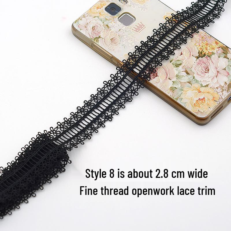 Handmade Black Lace Trim for DIY Jewelry & Clothing, Doll Clothes, Shoe Decoration, Fabric Flowers