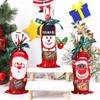 Fabric Christmas Wine Bottle Cover with Cartoon Print Drawstring Decor for Tabletop Wine  Champagne Bottles Household Supplies