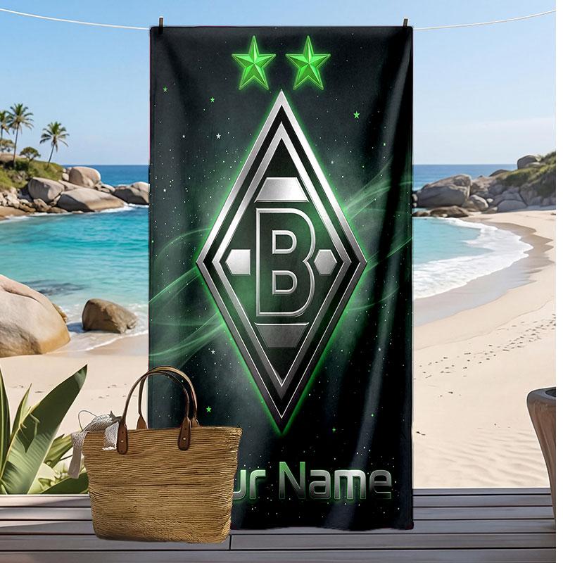 Borussia Mönchengladbach Personalized Printed Beach Towel Soccer Logo Support Custom Name Text Absorbent Towel For Sport Travel Special Gift