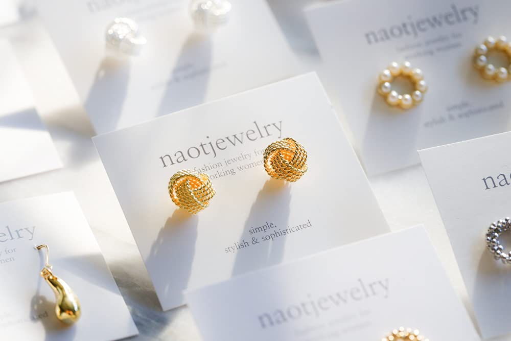 [Naot Jewelry] Gold Earrings, Non-Pierced Earrings, 18K (Gift Box Included), Single Stone, Braided Design [Diameter 1cm], Women's Twist Gold Earring