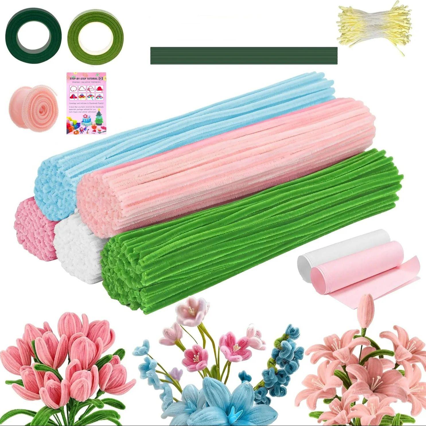 676PCS Pipe Cleaner Craft Kit – 5 Colors Pipe Cleaners for DIY Flowers, All in One Chenille Stem Art and Craft Supplies for Gift