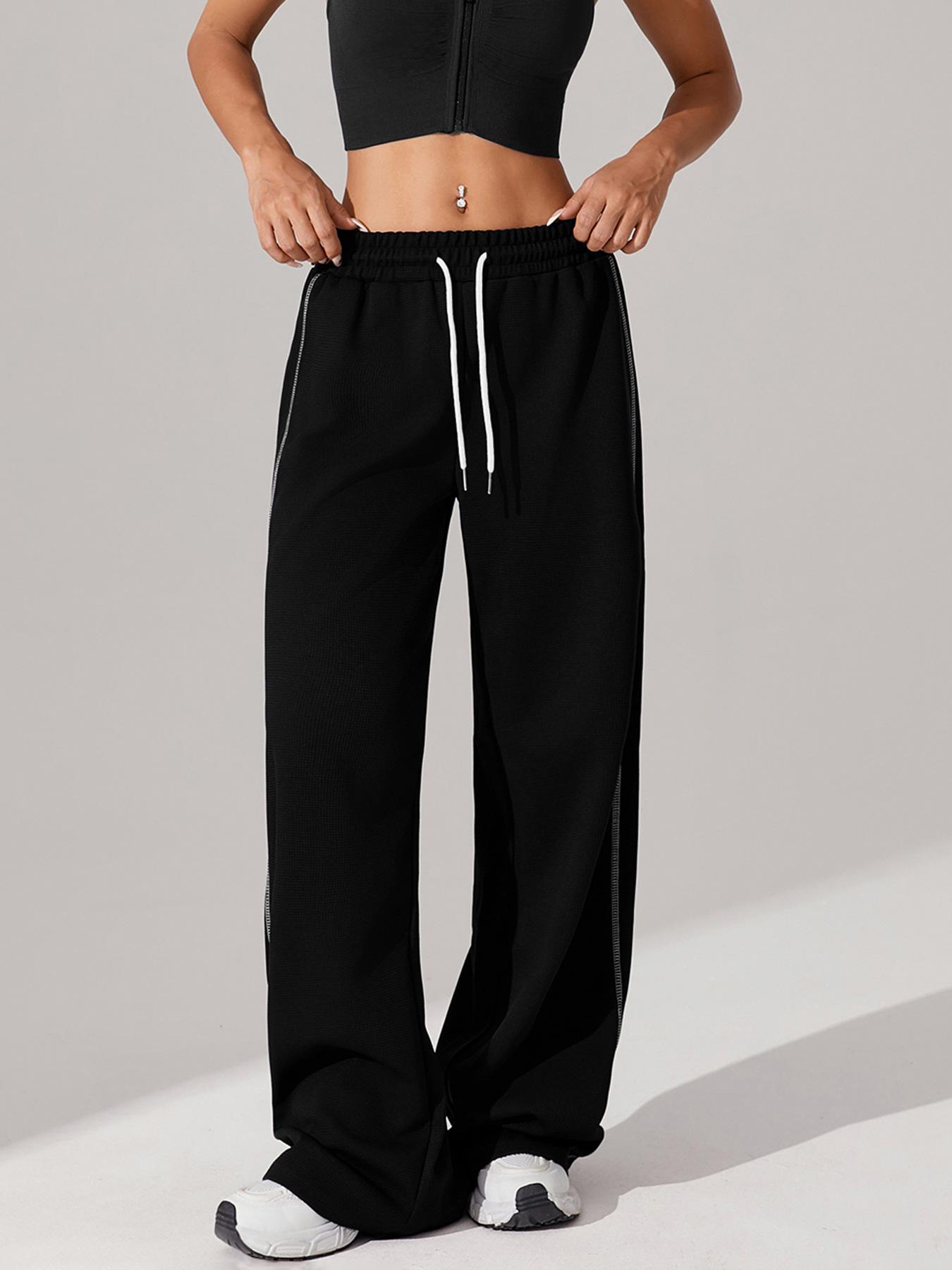 

Women s European & American Waffle Knit Yoga Pants with Elastic Waistband XS чорний