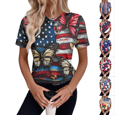 Damen Top mit Kurzarm und Unabhängigkeitstag-Print