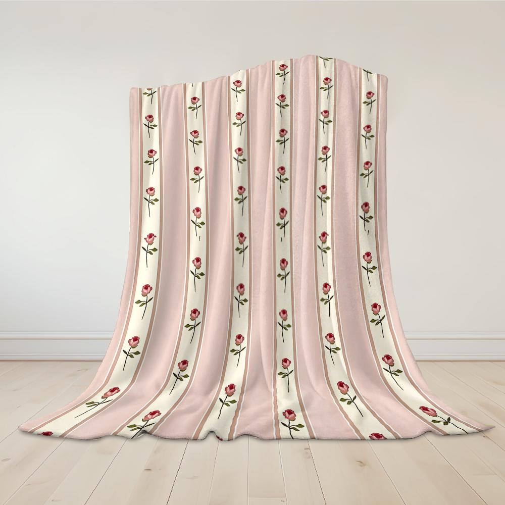 Blush Rose Stripe Flannel Blanket Warm Soft Halloween Christmas Couch Warm Cozy Decorative Decor Gift for All Season