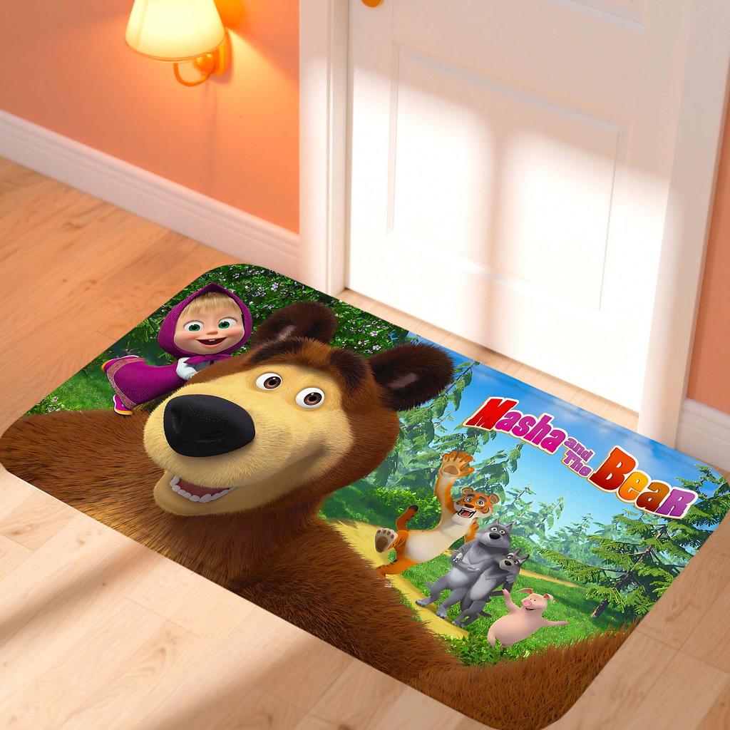 Kawaii Masha and the Bear Doormat Home Decor Items Kitchen Rugs Living Room Foot Mat Entrance Carpet Bedroom Rug Non-slip Pad