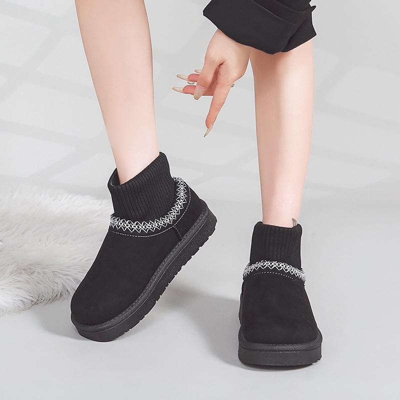Mode 2025 Damen Schneestiefel Lässig Stickerei Weiche Dicke Sohle Kurzer Plüsch Schneestiefel Winter Neue Mode Warme Strickstiefel Schuhe
