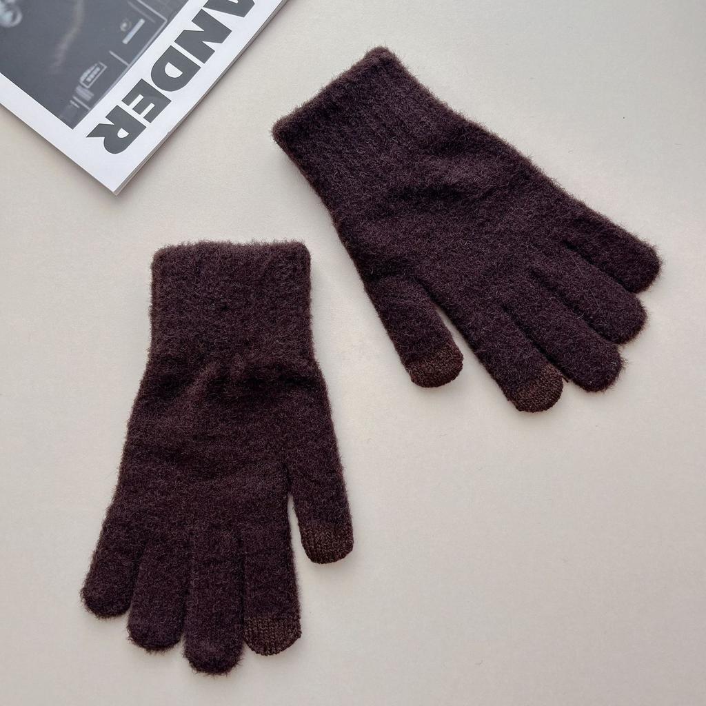 Autumn and Winter Men's Solid Color Knitted Gloves Winter Cycling Warm Men and Women Five Finger Touch Screen Knitted Gloves