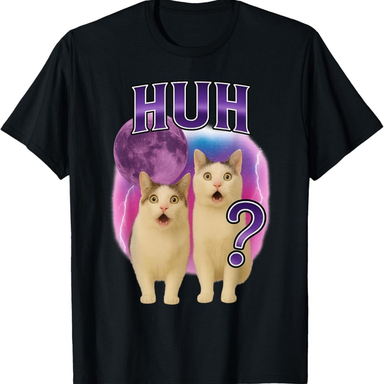 Huh Cat Chonky Meme Funny Confused Cat Meme Lovers T-Shirt(2) S