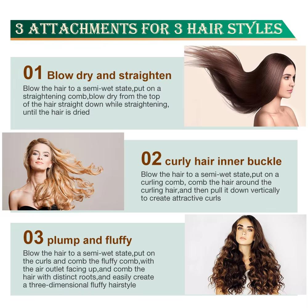 3-in-1 Haartrockner Tragbarer Kamm Ionischer Haarstreckbürste Heißluft Locken für Haarroller Föhn Schnelltrocknender Haarwickler Lockenwickler