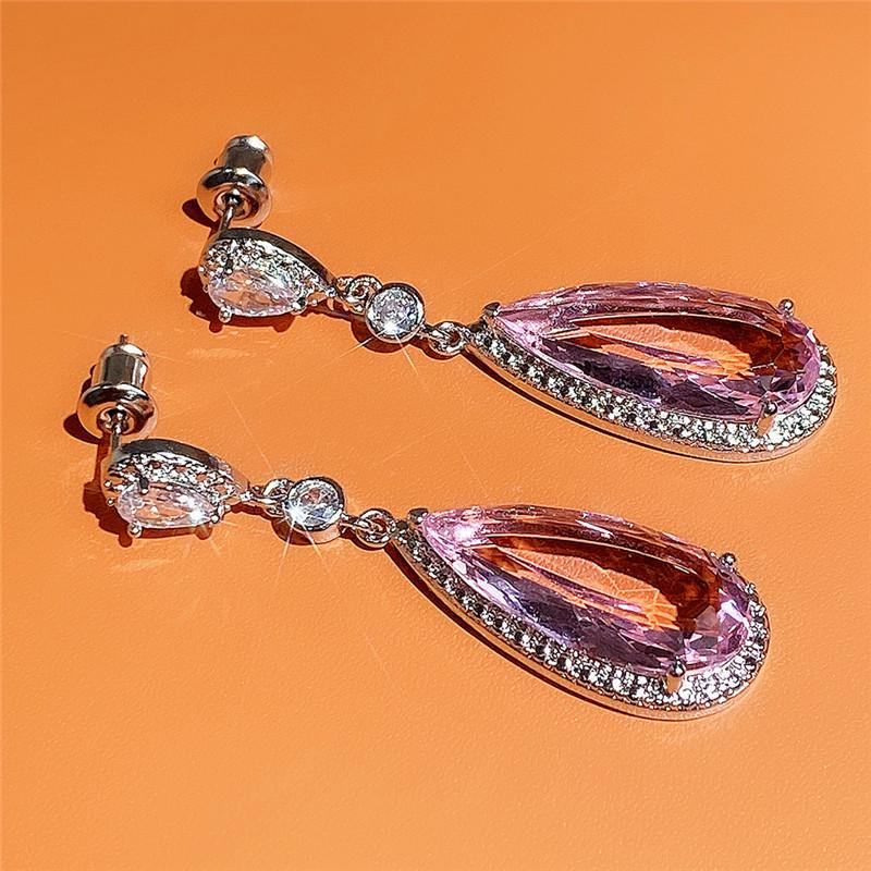 Huitan Elegant Pink Teardrop Zircon Dangle Earrings