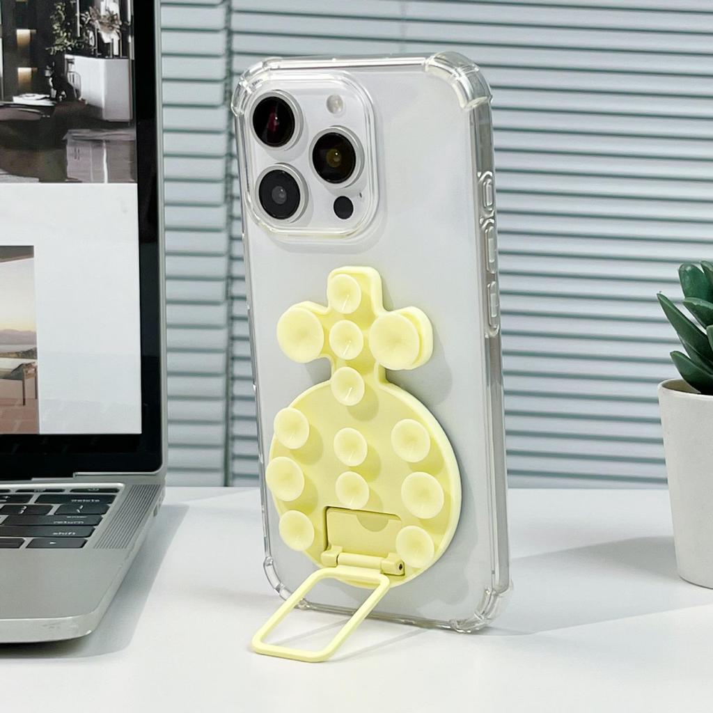 Magnetic Liquid Silicone Phone Case with Adhesive Metal Ring and Retractable Suction Cup Stand