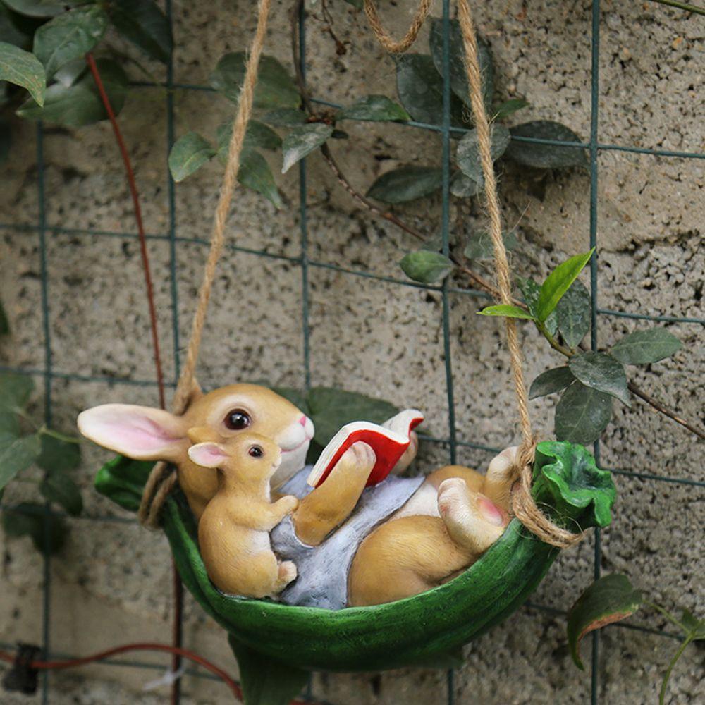 Ornament Home Backyard Sculptures Household Ornament Garden Decoration Rabbit Statue Swing Rabbit