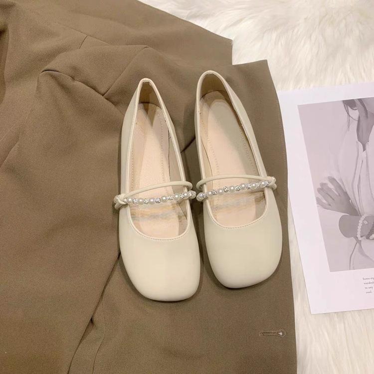 

Super soft leather fairy gentle shoes flat shoes 2025 new summer Mary Jane shoes with skirt soft-soled shoes 35 бежевий