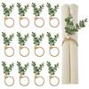 APTWOW Green Fabric Napkin Rings Set of 12, 18*16*1.5cm, 12g, Easter Boho Eucalyptus Leaf Wood Bead Farmhouse Napkin Holder for
