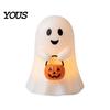 Ghost Festival Party Favors Cute Holding Pumpkin Bucket Table Lamp, Halloween Spooky Bedside Atmosphere Supplies Small LED Night Light for Bedroom