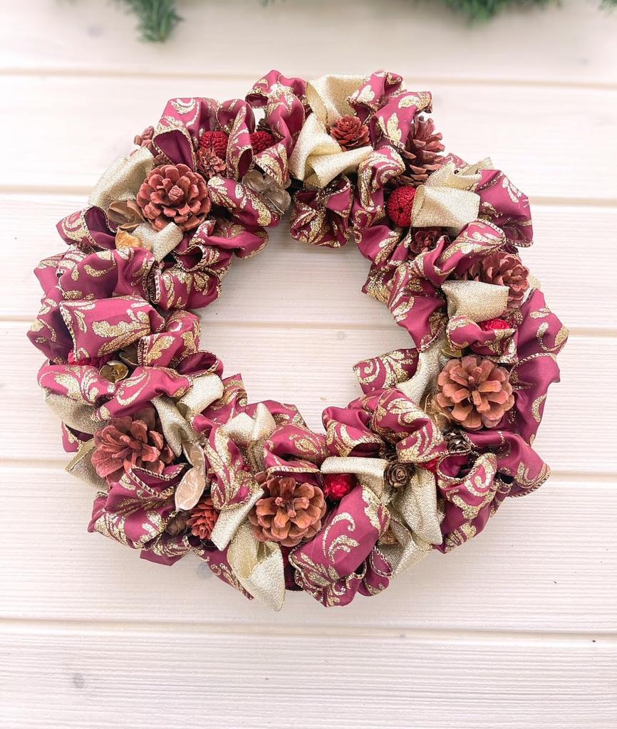 Ribbon Wreath Not Too Sweet Red Christmas Present Gift Ornament Artificial Flower Interior Diameter 30cm Red Lulu's Wreath Lulu's-1581