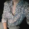 French-style Literary and Retro Shirt with Vine Prints Loose-fitting Figure-flattering and Long-sleeved