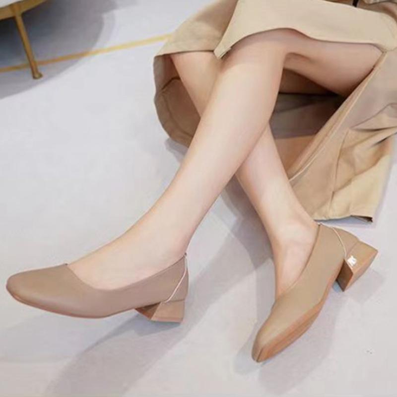 Fashion Ladies Summer Footwear Square Toe Shoes for Women 2025 with Medium Heels White Office Social Elegant Classy Fashion A Spring