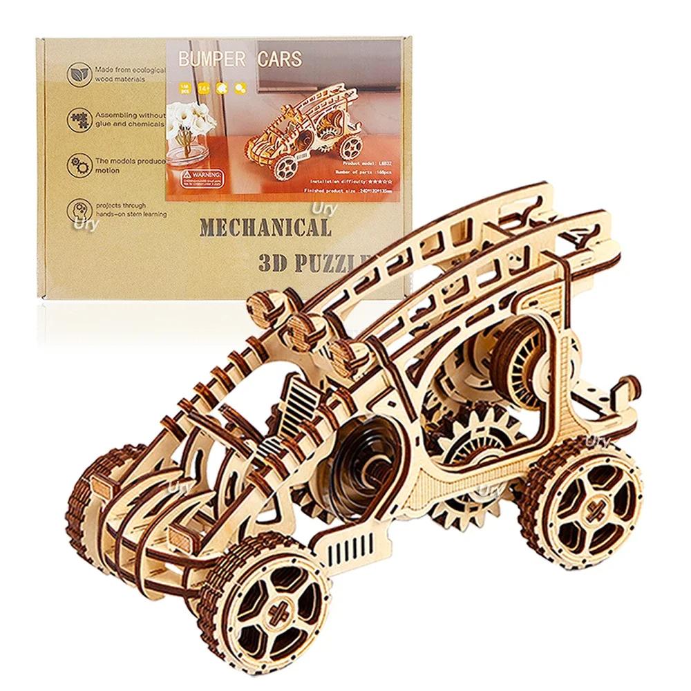 DIY 3D Wooden Puzzle Movable Retro Biplane Crane Bulldozer Handmade Assembly Truck Model Toys Decoration Gift for Kids G204