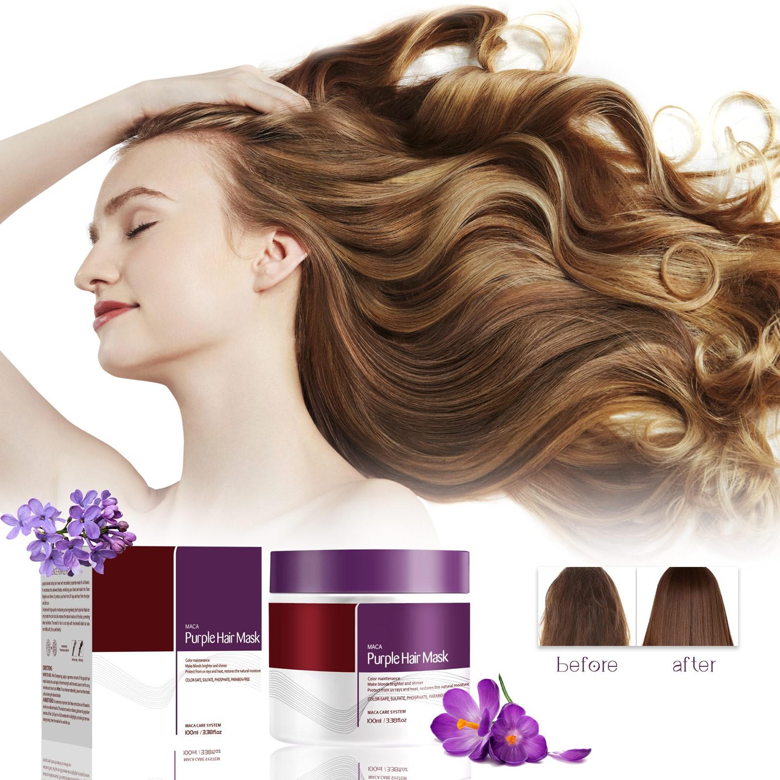 

Коллагеновая маска для волос Фиолетовая маска для волос Уход за волосами Глубоко разглаживающая маска для волос Подходит для всех типов сухих и поврежденных волос 100 мл One Size белый