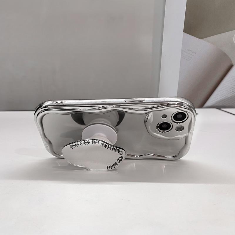 Applicable To Apple 15 Mobile Phone Case IPhone 14promax Electroplated Silver Pattern 13/12 Mirror Bracket 8 Full Cover Anti-fall