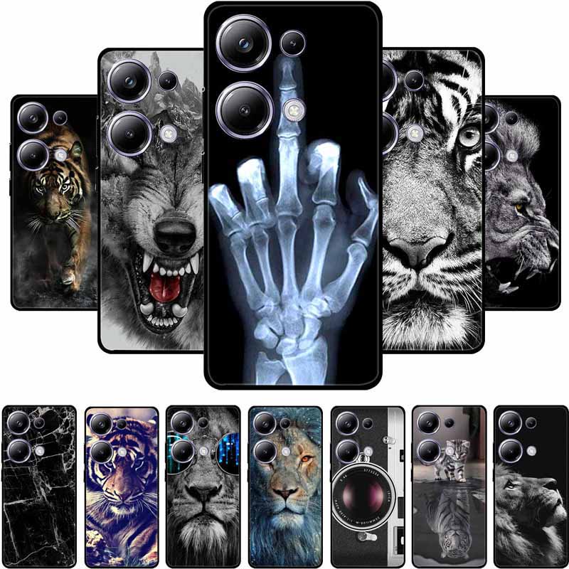 For Xiaomi Poco M6 Pro 4G Phone Case Cover Wolf Shockproof Black Silicone Soft Back Cover Cases For Poco M6 Pro Case M 6 M6Pro