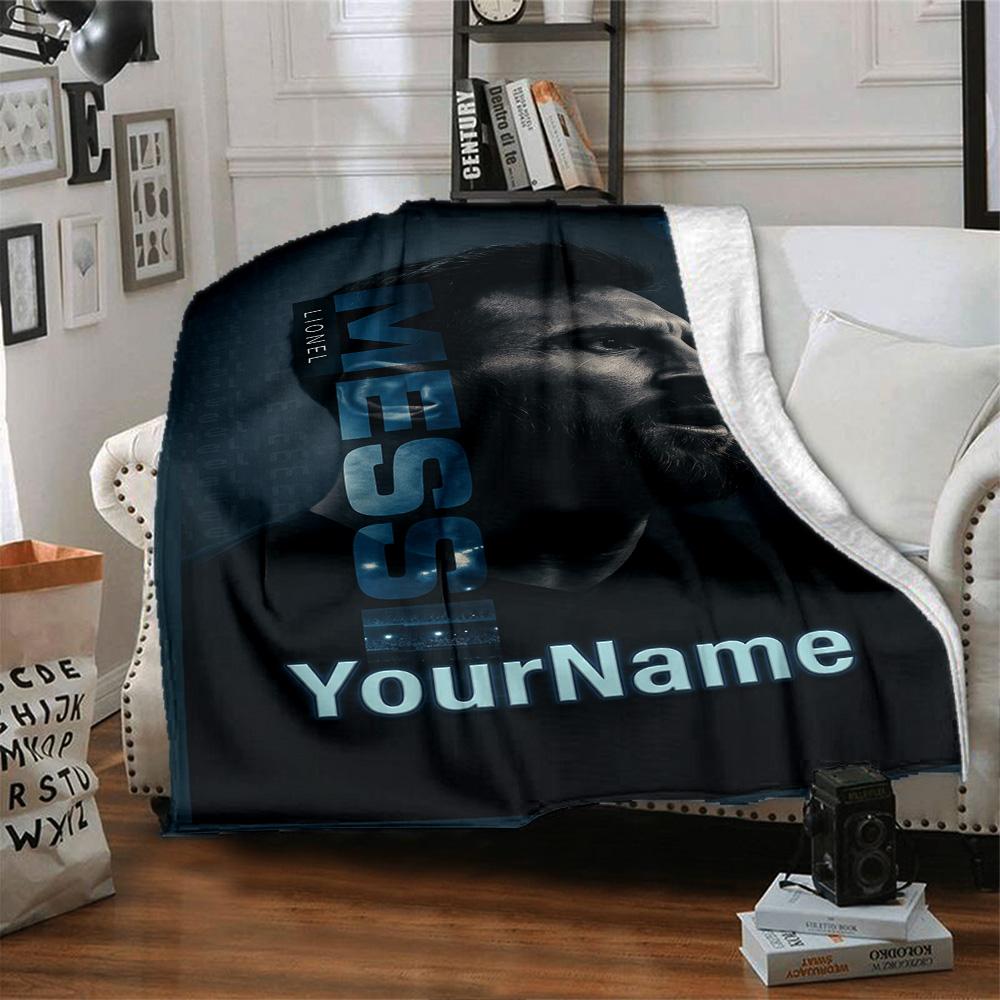Messi Customize Text Blanket Gift Personalized Blanket Comfortable Great for Chair Living Room Livingroom Home Decor Four Seasons Universal