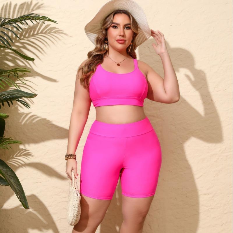 New Split Fat Woman Sports Swimsuit Women's Large Size Nylon Solid Color European and American Conservative Tanki
