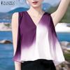 ZANZEA Women Casual V-Neck Summer Sleeveless Gradient Vest Tops