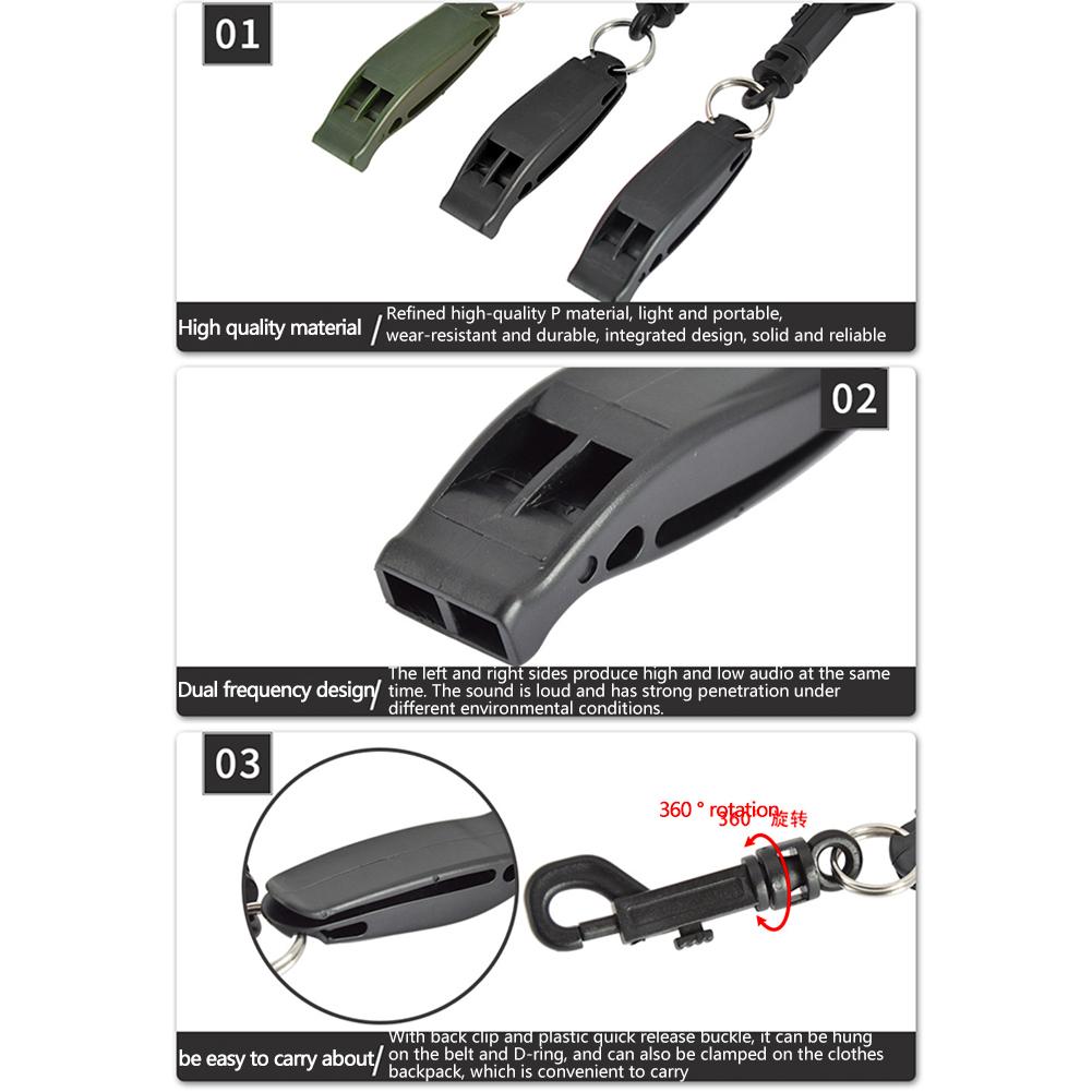 Venkovní duální frekvenční píšťalka pro přežití Potápění Záchrana nouzové bezpečnostní píšťalové signalizační zařízení s rychloupínací přezkou