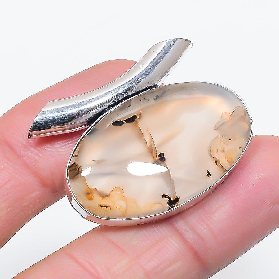 Natural Montana Agate Gemstone 925 Sterling Silver Jewelry Pendant 1.18" r1D73