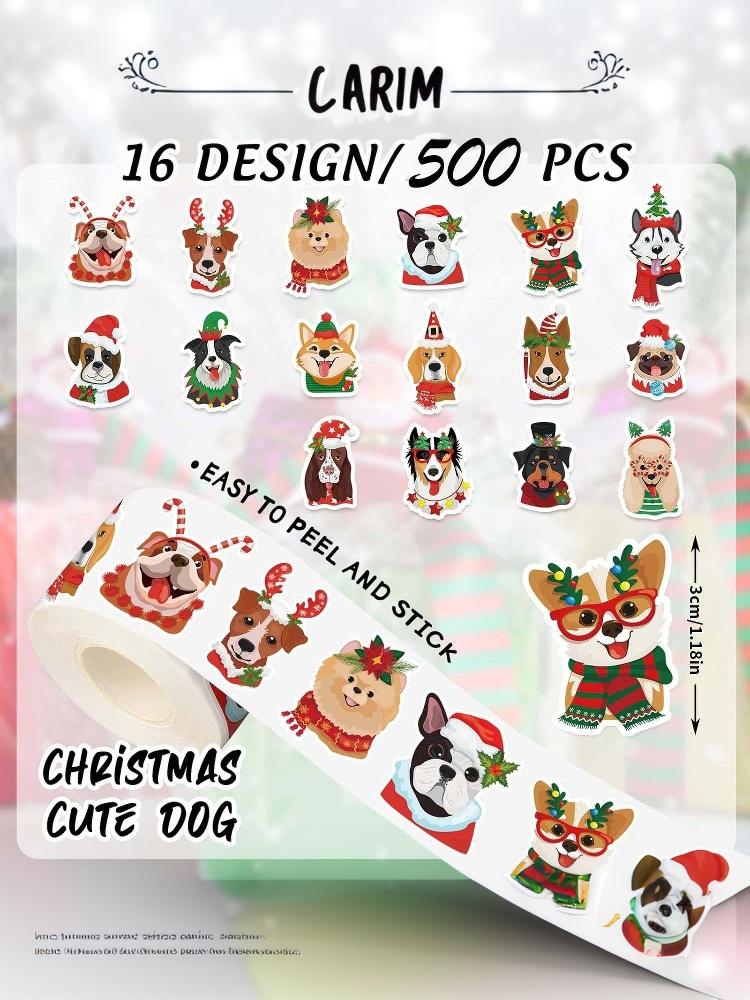 500Pcs Christmas Themed Puppy Dog Stickers, Self-Adhesive for DIY Scrapbook, Journal Decor, Festive Parties