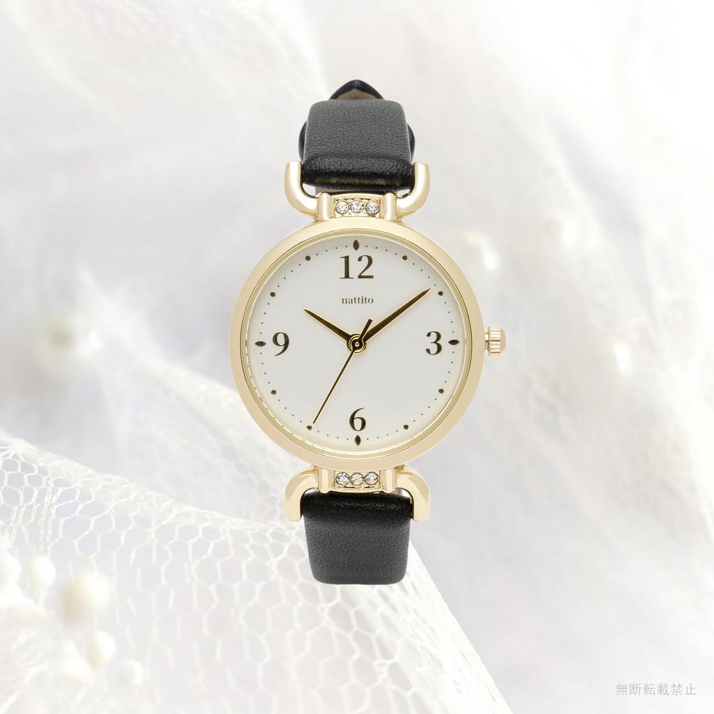 Analog Watch with Leather Strap and Sparkling Jewelry Black [Fieldwork] Women's Stones, JN044-5