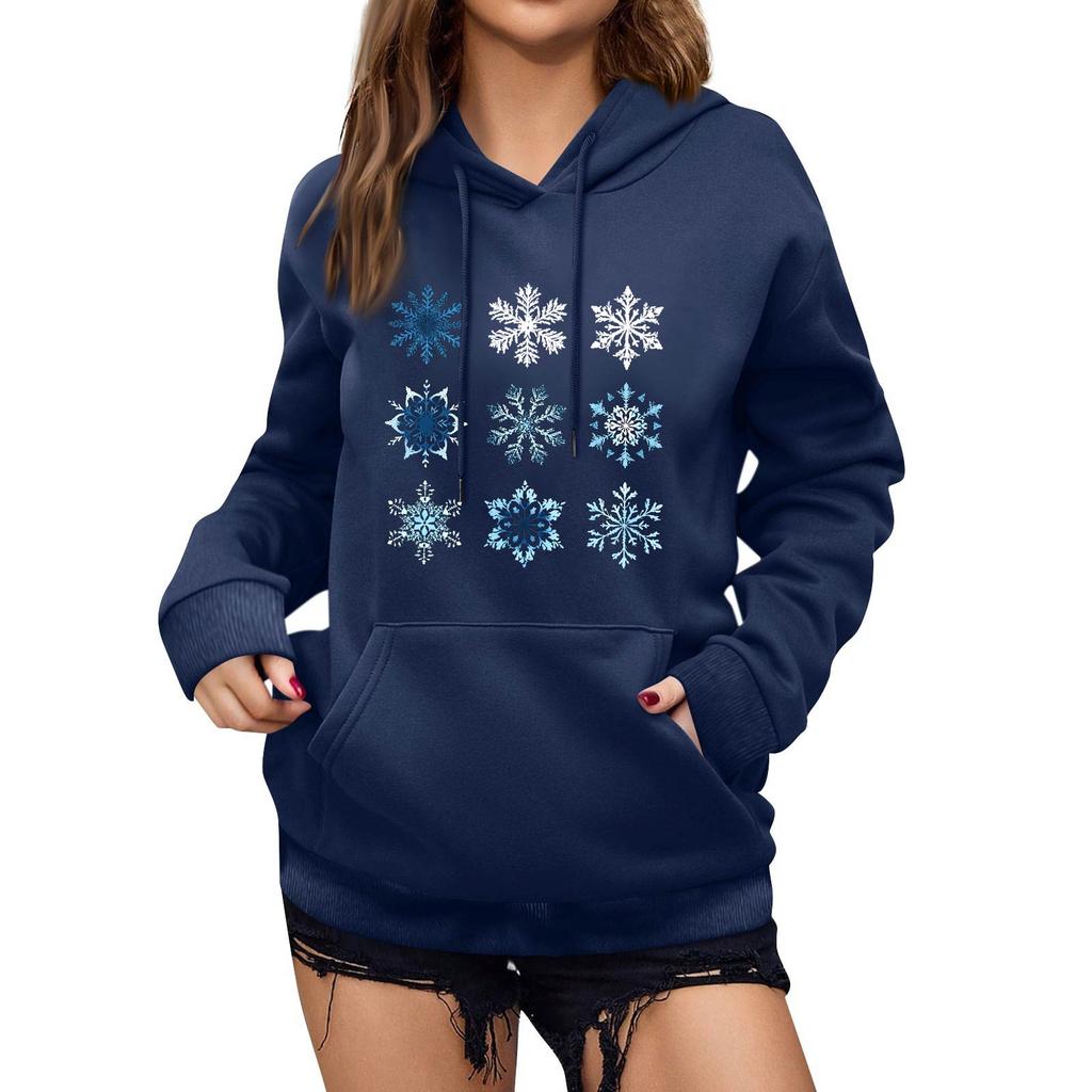 Women's Winter Christmas Printed Pullover Hooded Sweatshirt Fleece Long Sleeve Sweatshirt