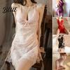 Romantic Lace Night Apparel Women Sexy Mini Babydoll Dress Floral Side Sleep Split Full Slip