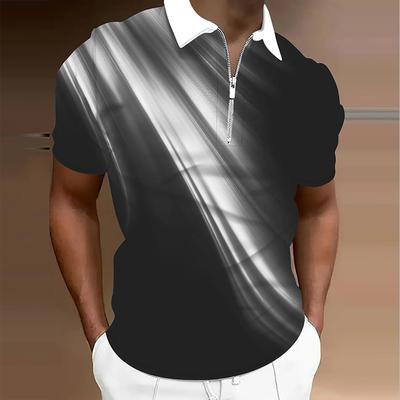 Men's  Shirt Polo Casual Zip Short Sleeve Fashion Casual Zipper Summer Spring Regular Fit 3D  Print Shirt