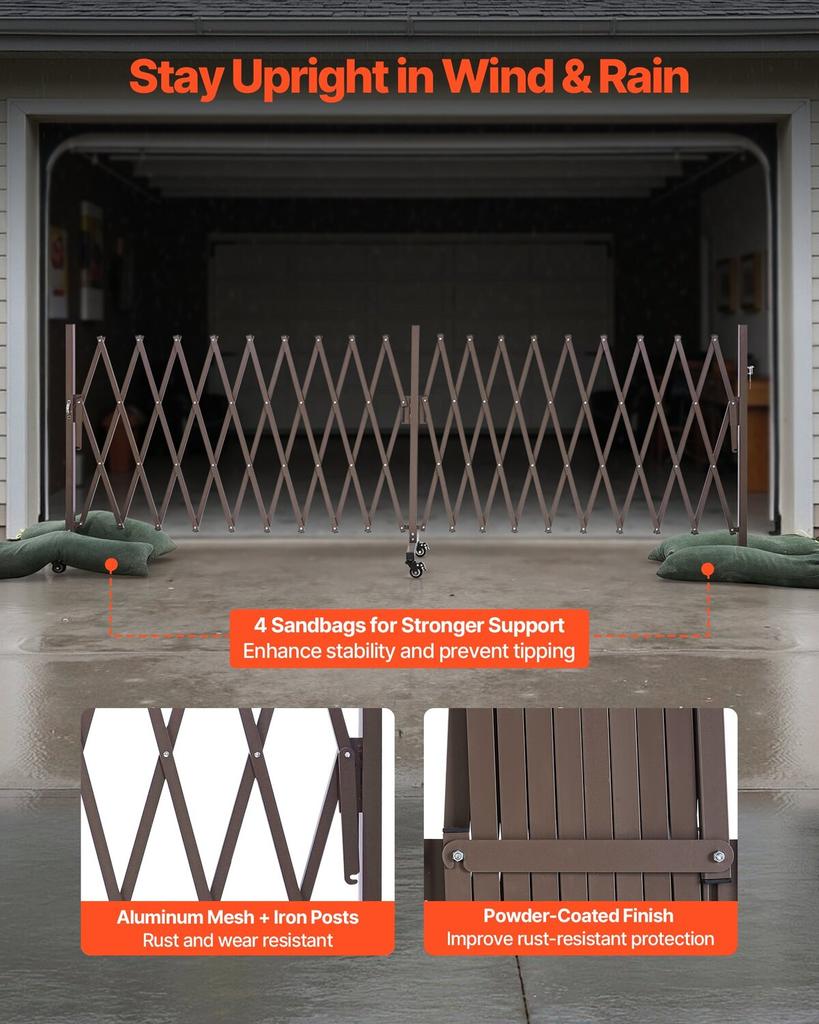 Double Expandable Barricades, 6m Expandable Safety Barrier, Flexible Mobile Barricade with Locking Casters, Portable Folding Security Gate Metal