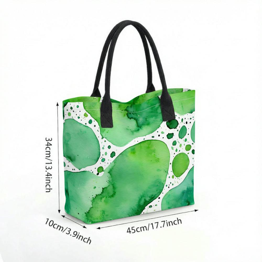 Green Watercolor Tote Bag Large Capacity Fashion Casual Handbag for Daily Use