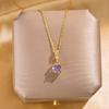 Titanium Steel Purple Square Zircon Pendant Clavicle Necklace For Women Fashion Jewelry