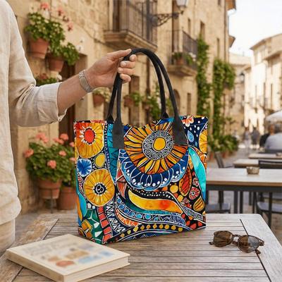  Bohemian Floral Tote Bag Large Capacity Fashion Shoulder Bag for Daily Use