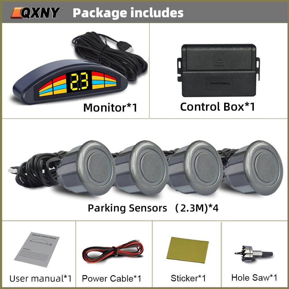 QXNY Car 4 Parking Sensor Kit Parktronic Reversing Backup Radar Recoil Auto Detector Backing Assistance Voice Buzzer Automobile
