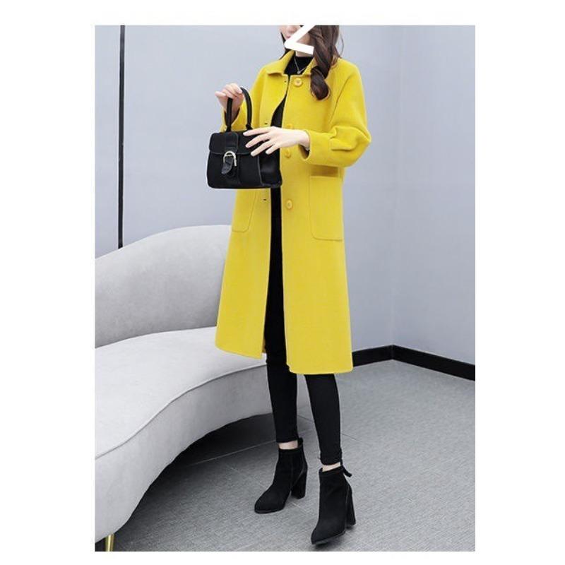 

Пальто женское длинное корейское осенне-зимнее с рукавами-фонариками шерстяное пальто женское свободное шерстяное пальто 4XL