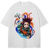 Anime Demon Slayer Kamado Tanjirou Printed Tshirt Men Manga Cotton T-shirts Vintage Washed Tee Harajuku Male Oversized T Shirt