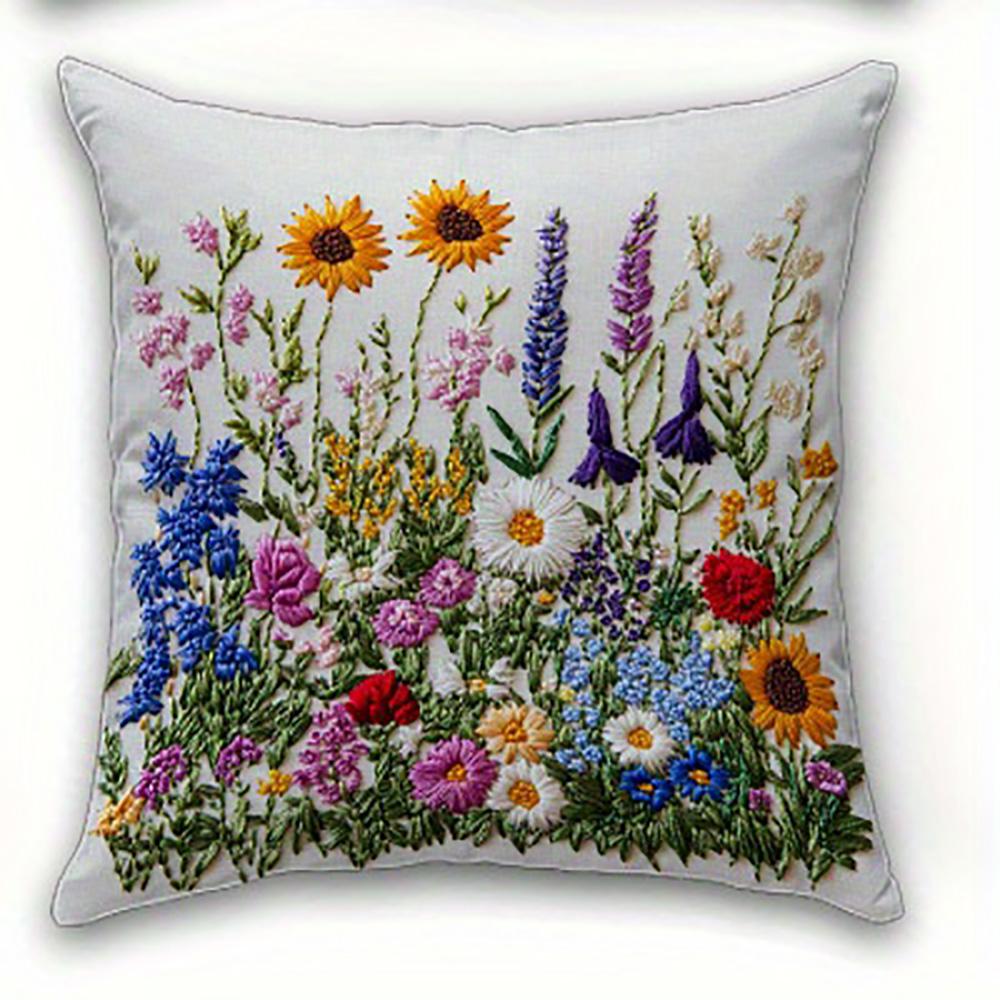1/4pcs Floral Embroidered Pillowcases with Colorful Flowers Sofa Cushion Cover Home Bedroom Room Decoration