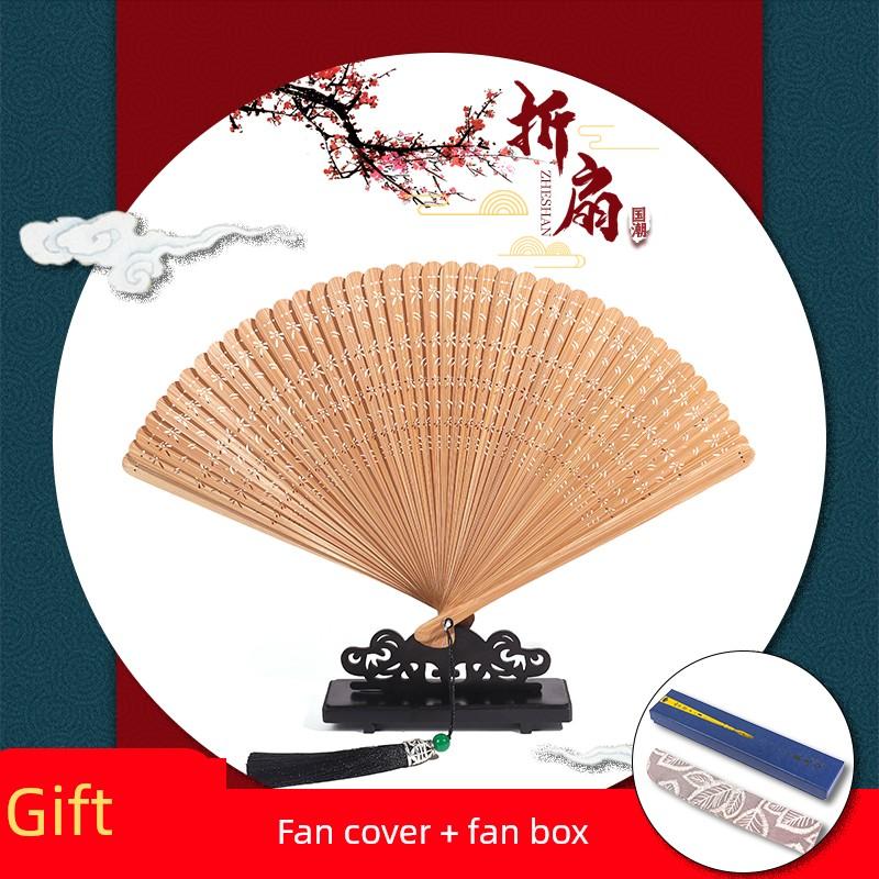 All Bamboo Cut Out Painted Gift Fan Chinese Style Handmade Female Folding Fan Daily Retro Fan Chinese Ancient Style Craft All Bamboo Fan