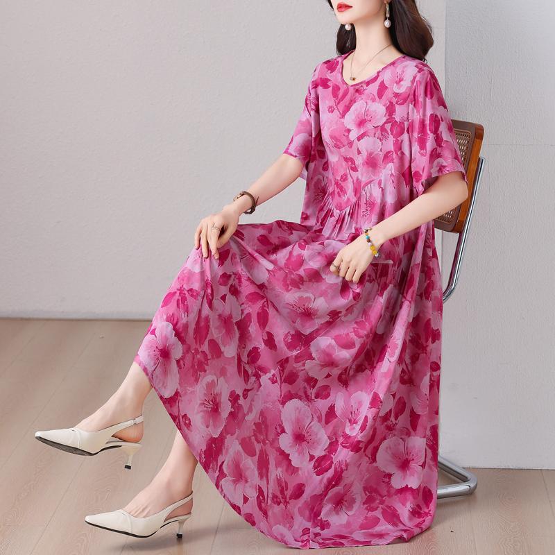 Elegant Women's Summer Dress Plus Size Casual Short Sleeve Vintage Loose Long Dress Summer Clothes