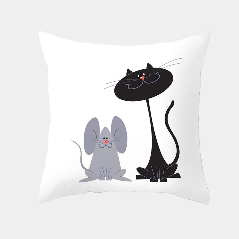 Cute Cartoon Cat Cushion Cover Creative Black White Naughty Cat Pillow Case Home Textiles Decorative Pillow Cover For Sofa